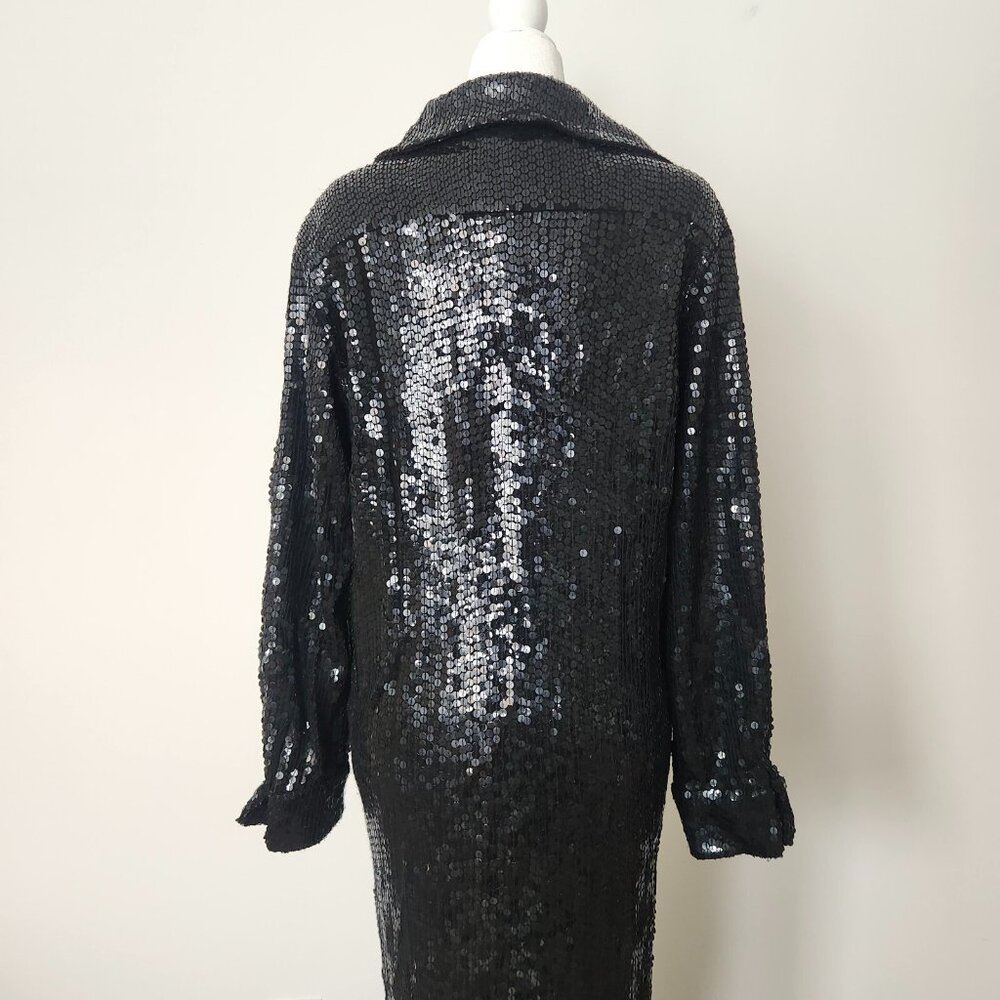 Vintage Halston Sequin Maxi Dress Size 12 Black Zip Collared‎ Formal Party 90s - Picture 13 of 16